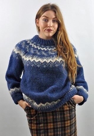 VINTAGE NORDIC ICELANDIC CHUNKY PATTERNED WOOL JUMPER