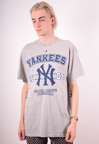 MAJESTIC MENS VINTAGE NY YANKEES T-SHIRT TOP LARGE GREY