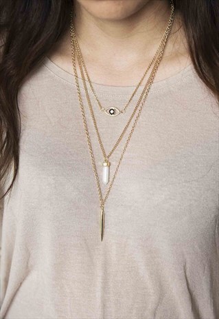 EYE AND STONE LAYERING NECKLACE