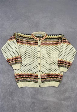 Vintage Knitted Cardigan Norwegian Patterned Chunky Knit 