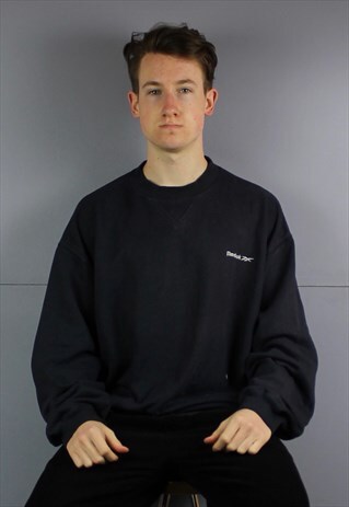 VINTAGE REEBOK ESSENTIALS SWEATSHIRT IN NAVY BLUE WITH EMBRO