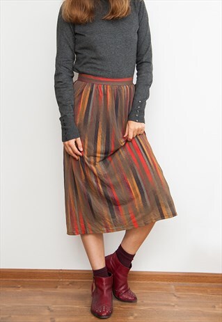 FALL COLORS STRIPES MIDI SKIRT