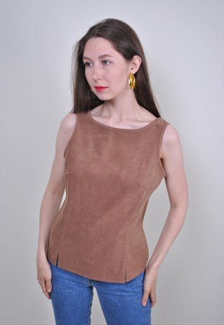 80S SLEEVELES BLOUSE, VINTAGE BROWN MINIMALIST TANK TOP