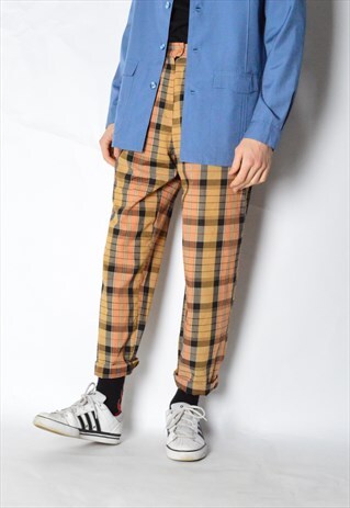VINTAGE 70S UNISEX ORANGE CHECK LIGHTWEIGHT PANTS