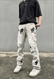 Grey Crosses embroidered Denim jeans pants trousers