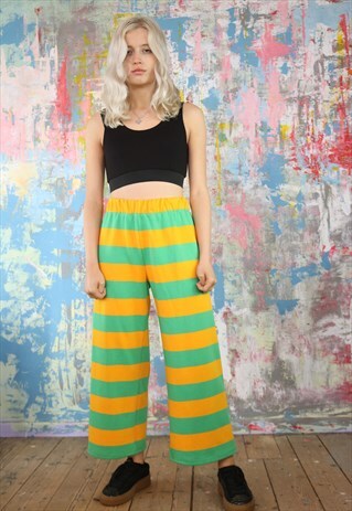 CROPPED TROUSERS IN YELLOW N GREEN STRIPE
