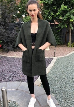 Oversized wool blend heavy knit Cape sleeves cardigan coat
