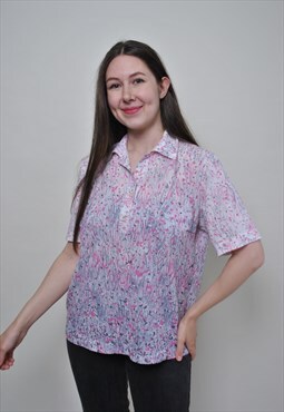 Vintage floral blouse, cute 90's boho pullover buttons shirt
