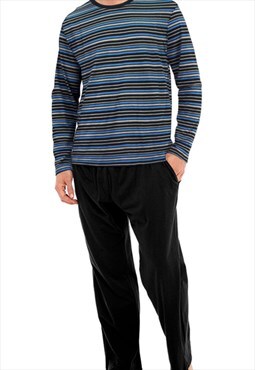 Mens Cotton Pyjama Set Black Stripe PJs PJ UK Sizes S-4XL 