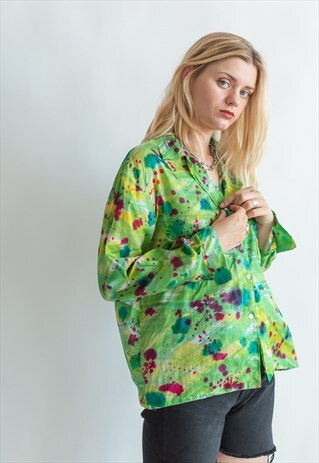 VINTAGE 80S FESTIVAL PAINT DROP SHIRT IN GREEN