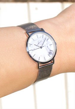 Compact Marble Effect Silver Watch