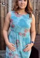 FLOATY FLORAL BOHO SHEER LINED BLUE 80S DRESS 