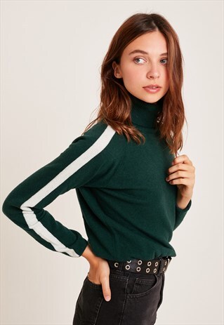 SUBDUED GREEN CROPPED TURTLENECK JUMPER