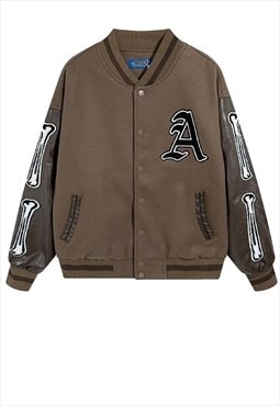 Bones varsity jacket skeleton patch American college bomber