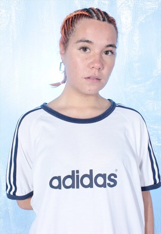 VINTAGE ADIDAS WHITE AND NAVY TEE