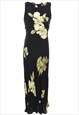 Vintage Floral Print Black & Light Green Dress - L