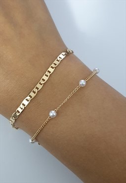 Simple 2 Pack Chain & Faux Beads Bracelets in Gold