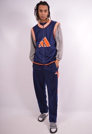 ADIDAS MENS VINTAGE FULL TRACKSUIT LARGE NAVY BLUE 90S
