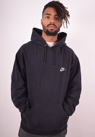 NIKE MENS VINTAGE HOODIE JUMPER LARGE BLACK 90S