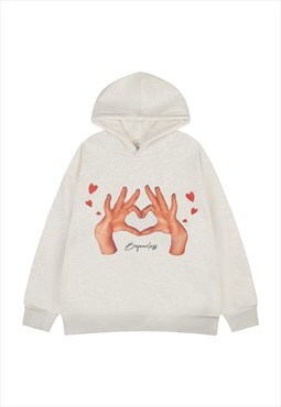 Sign language hoodie hand print pullover love jumper cream