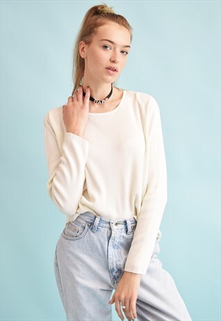 90'S RETRO NEUTRAL RIBBED OVERSIZED KNIT MOMS JUMPER TOP