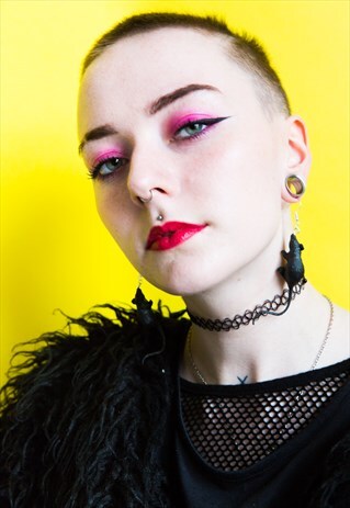 HAND MADE PLASTIC BLACK RAT EARRINGS