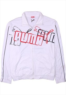 Vintage 90's Puma Sweatshirt Spellout Full Zip Up White