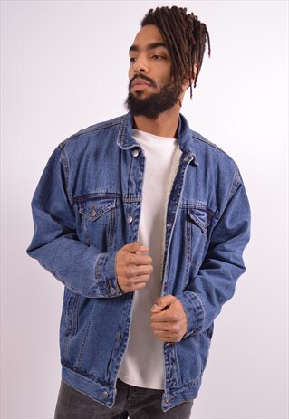 MENS VINTAGE SHERPA DENIM JACKET XL BLUE 90S