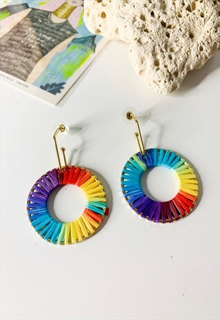 RAINBOW RAFIA DROP HOOPS
