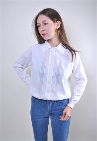WOMAN RETRO WHITE BLOUSE WITH EMBROIDERY