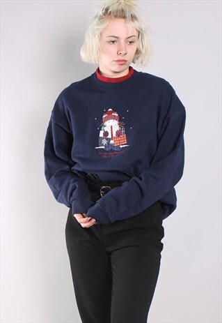 VINTAGE XMAS CHRISTMAS PRINT SWEATSHIRT