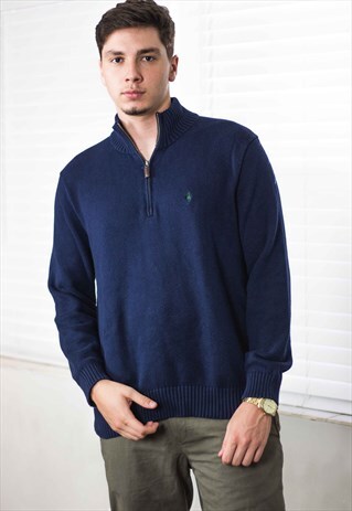 VINTAGE POLO RALPH LAUREN 1/4 ZIP JUMPER LOGO 90S L 21.6