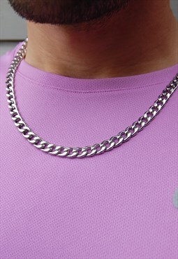 Mens Womens Silver Cuban Chain Necklace