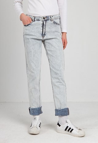 VINTAGE BLUE ACID WASHED DENIM JEANS