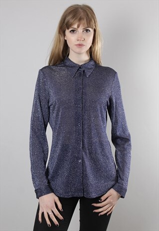 VINTAGE 90S PURPLE METALLIC GLITTER SHEER BLOUSE