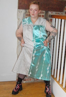 Blue And Silver Maxi Dress 70's Style Clown Core L-XL