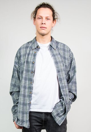 VINTAGE 90'S GREY FLANNEL CHECK GRUNGE SHIRT