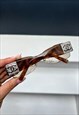 CHANEL SUNGLASSES RECTANGLE RIMLESS BROWN TORTOISESHELL Y2K