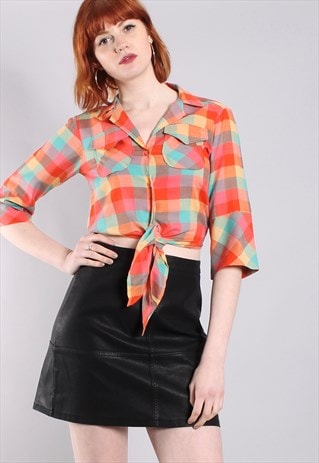 VINTAGE 90S CROPPED CHECK COWBOY TIE SHIRT