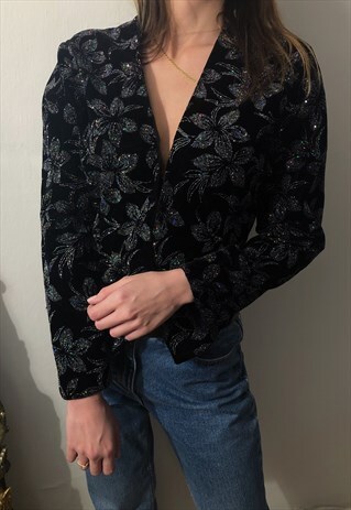 VINTAGE VELVET JACKET FLORAL 80S