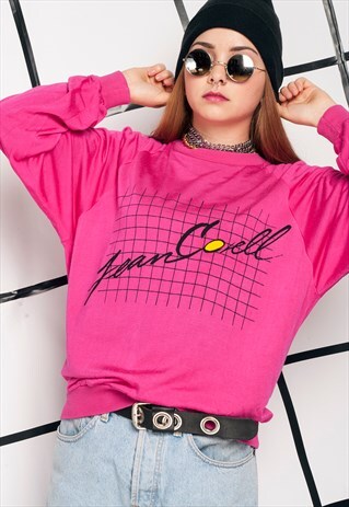 PINK JUMPER - 80S VINTAGE GRID PRINT SWEATSHIRT