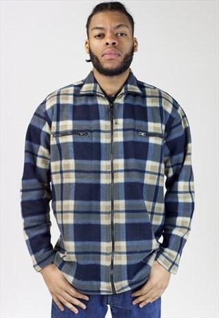 VINTAGE 90S CHECK PATTERNED ZIP-UP FLEECE