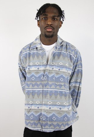 VINTAGE FLANNEL PATTERNED BLUE SHIRT