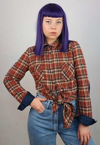 VINTAGE 90'S PLAID BUTTON-UP SHIRT WITH ELBOW PATCHES SM0306