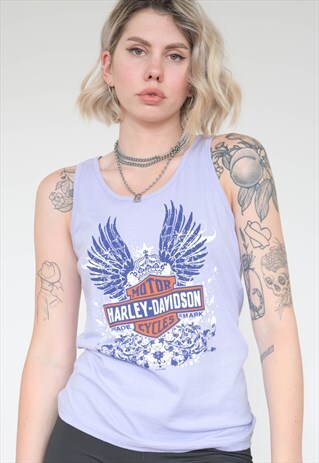 VINTAGE 00S HARLEY-DAVIDSON TANK TOP IN PURPLE WITH PRINT