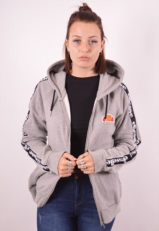ELLESSE WOMENS VINTAGE HOODIE SWEATER LARGE GREY 90S
