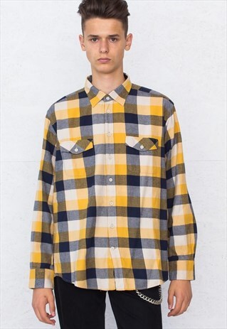 VINTAGE YELLOW BIAGGINI LONG SLEEVE CHECKERED FLANNEL SHIRT