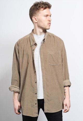VINTAGE CORDUROY CORD SHIRT BROWN