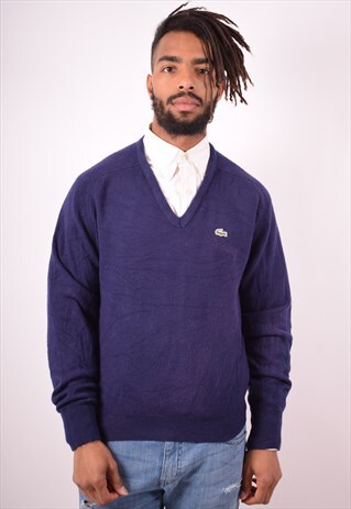 LACOSTE MENS VINTAGE JUMPER SWEATER LARGE NAVY BLUE 90S