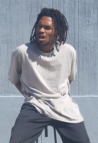 90S SKATER SPORTSWEAR TEXTURED KNIT GREY TEE SHIRT XL